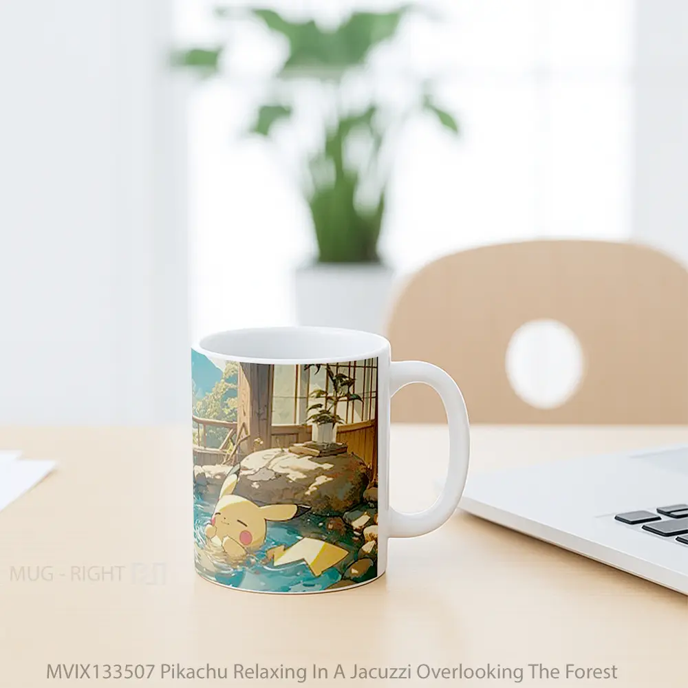 Mug Pikachu Relaxing In A Jacuzzi Overlooking The Forest Gelas Pemandangan Alam - All-side / Desain
