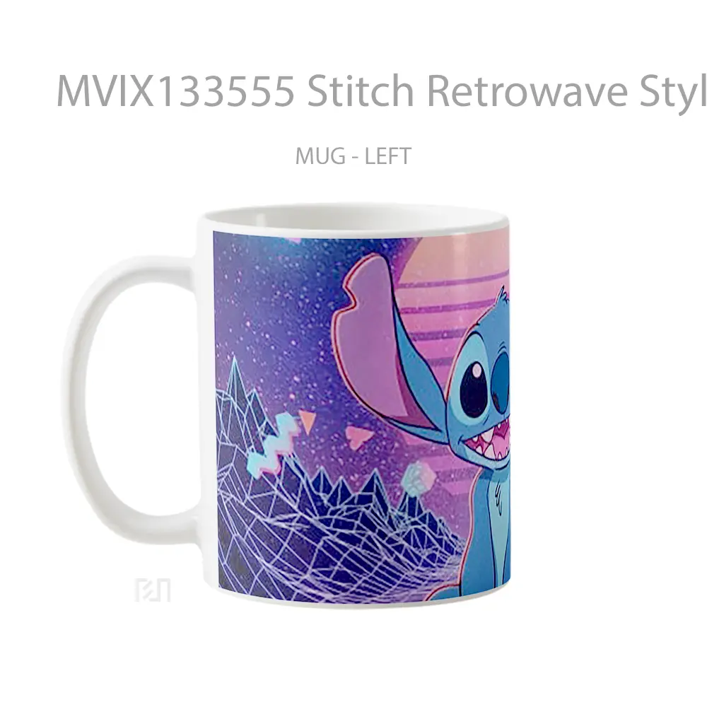 Mug Stitch Retrowave Style Landscape Gelas Pemandangan Alam - All-side / Desain