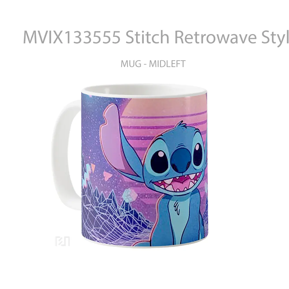 Mug Stitch Retrowave Style Landscape Gelas Pemandangan Alam - All-side / Desain
