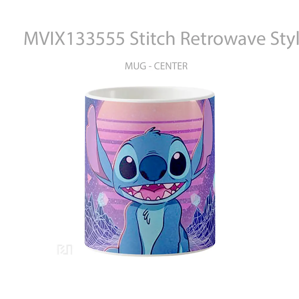 Mug Stitch Retrowave Style Landscape Gelas Pemandangan Alam