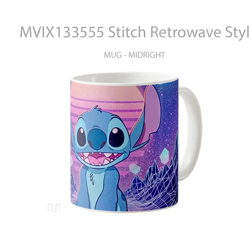 Mug Stitch Retrowave Style Landscape Gelas Pemandangan Alam - All-side / Desain