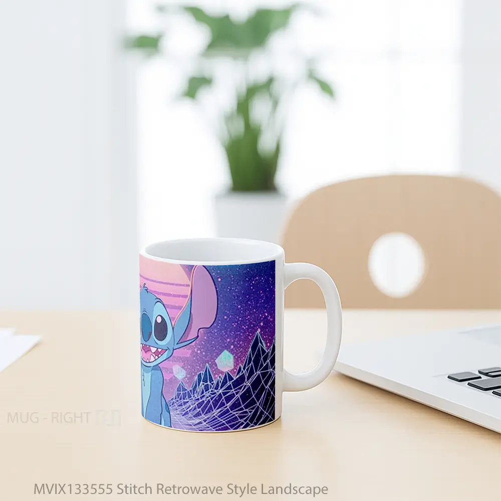 Mug Stitch Retrowave Style Landscape Gelas Pemandangan Alam - All-side / Desain