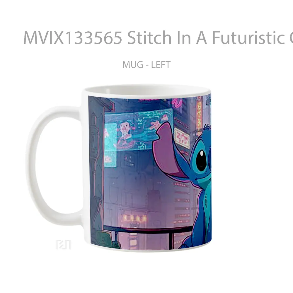 Mug Stitch In A Futuristic City Gelas Keramik Unik - All-side / Desain