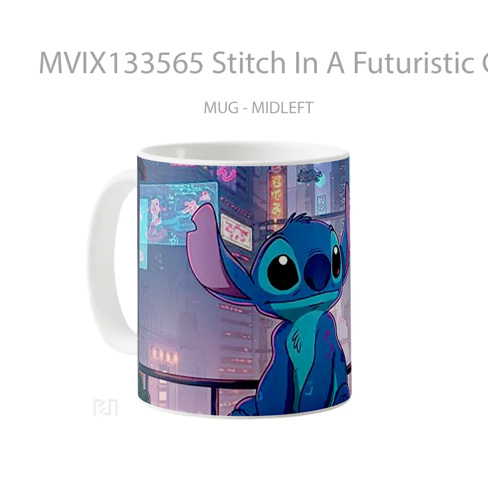 Mug Stitch In A Futuristic City Gelas Keramik Unik - All-side / Desain