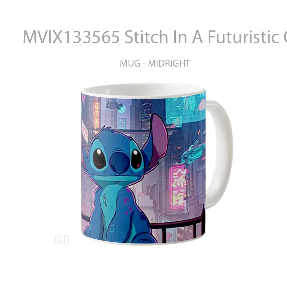 Mug Stitch In A Futuristic City Gelas Keramik Unik - All-side / Desain