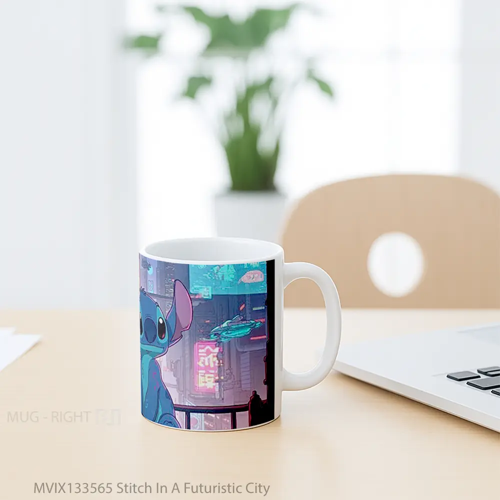 Mug Stitch In A Futuristic City Gelas Keramik Unik - All-side / Desain