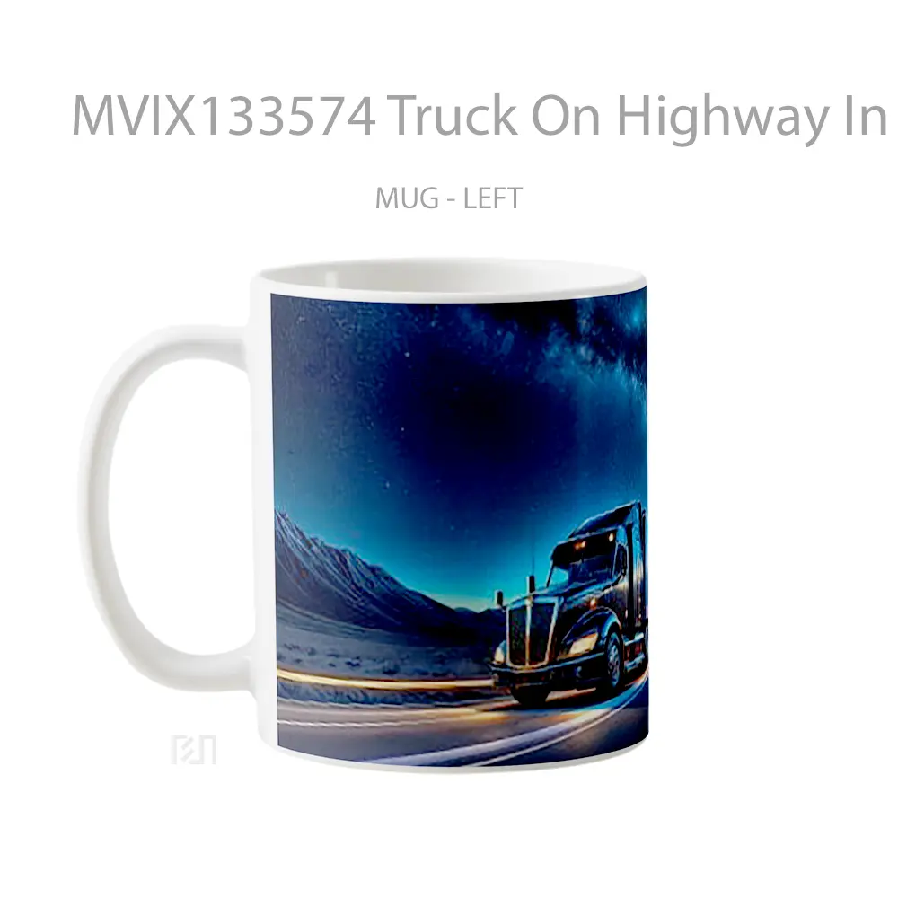 Mug Truck On Highway In A Landscape Of Dusk And Stars Gelas Pemandangan Alam - All-side / Desain