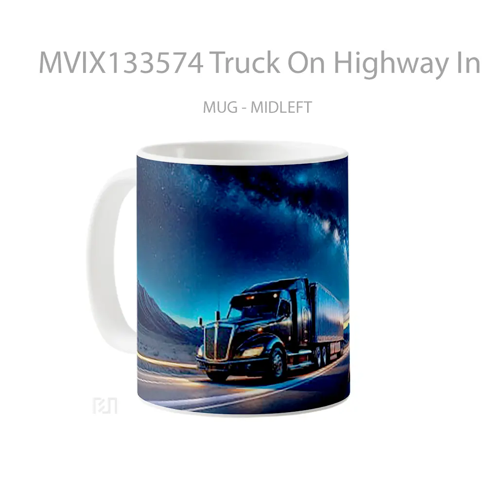 Mug Truck On Highway In A Landscape Of Dusk And Stars Gelas Pemandangan Alam - All-side / Desain