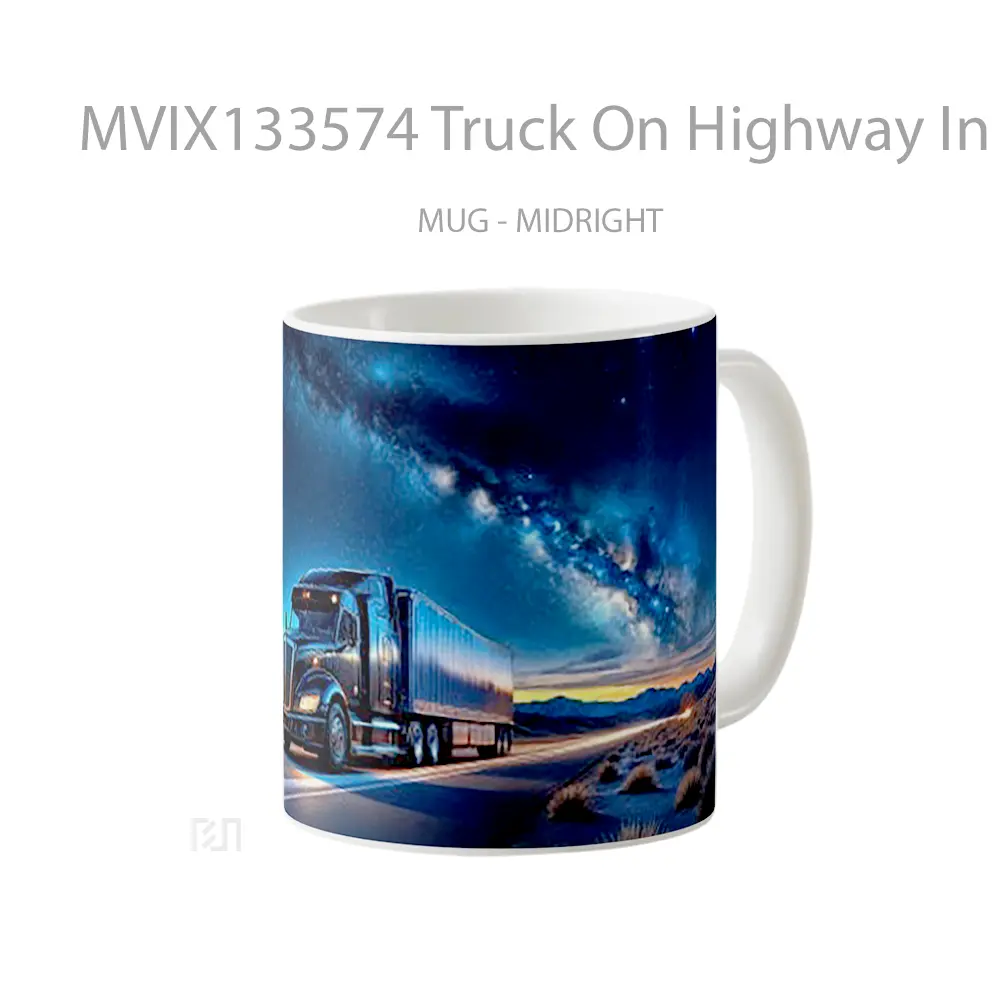 Mug Truck On Highway In A Landscape Of Dusk And Stars Gelas Pemandangan Alam - All-side / Desain