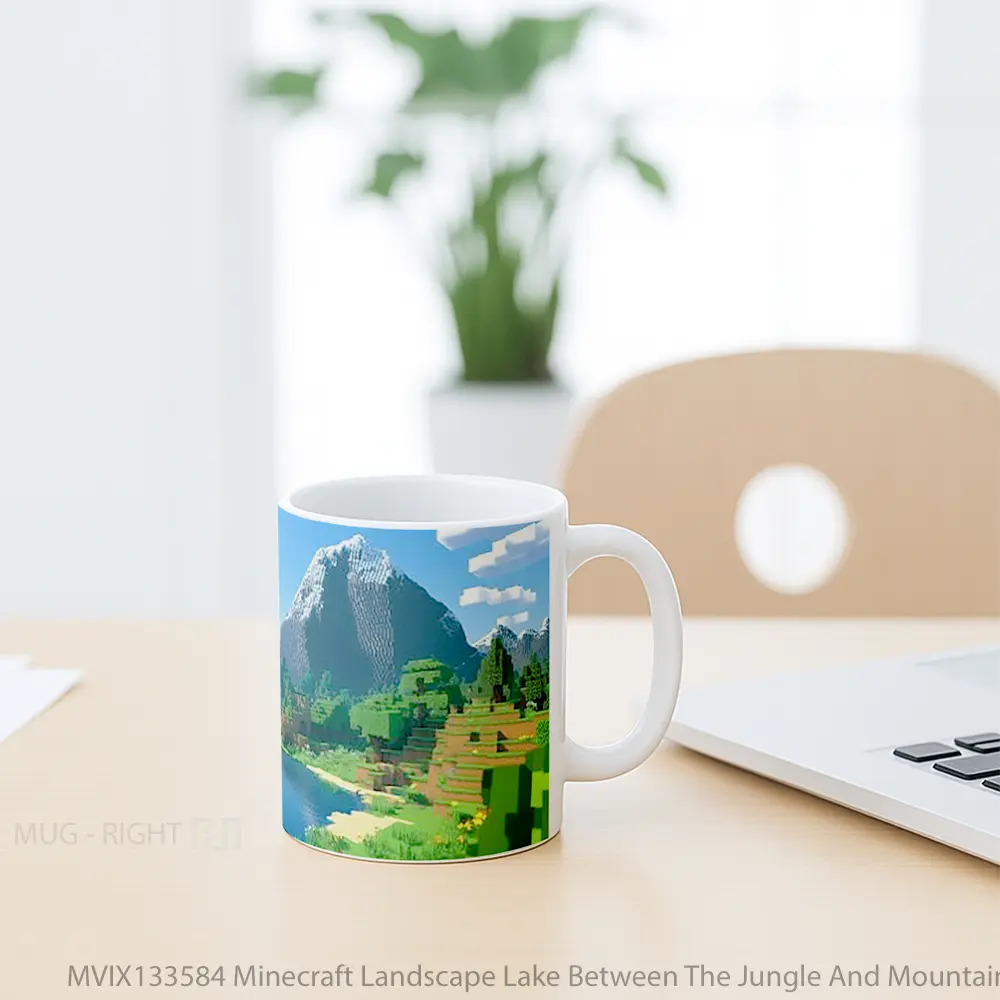 Mug Minecraft Landscape Lake Between The Jungle And Mountains Cangkir Gamer - All-side / Desain