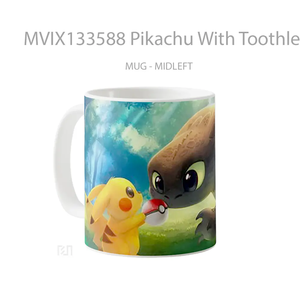 Mug Pikachu With Toothless Night Fury Gelas Keramik Unik - All-side / Desain