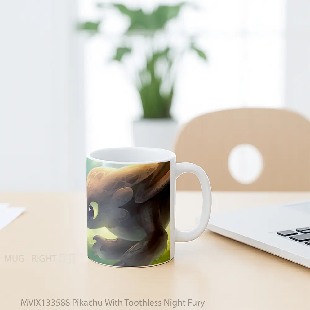 Mug Pikachu With Toothless Night Fury Gelas Keramik Unik - All-side / Desain
