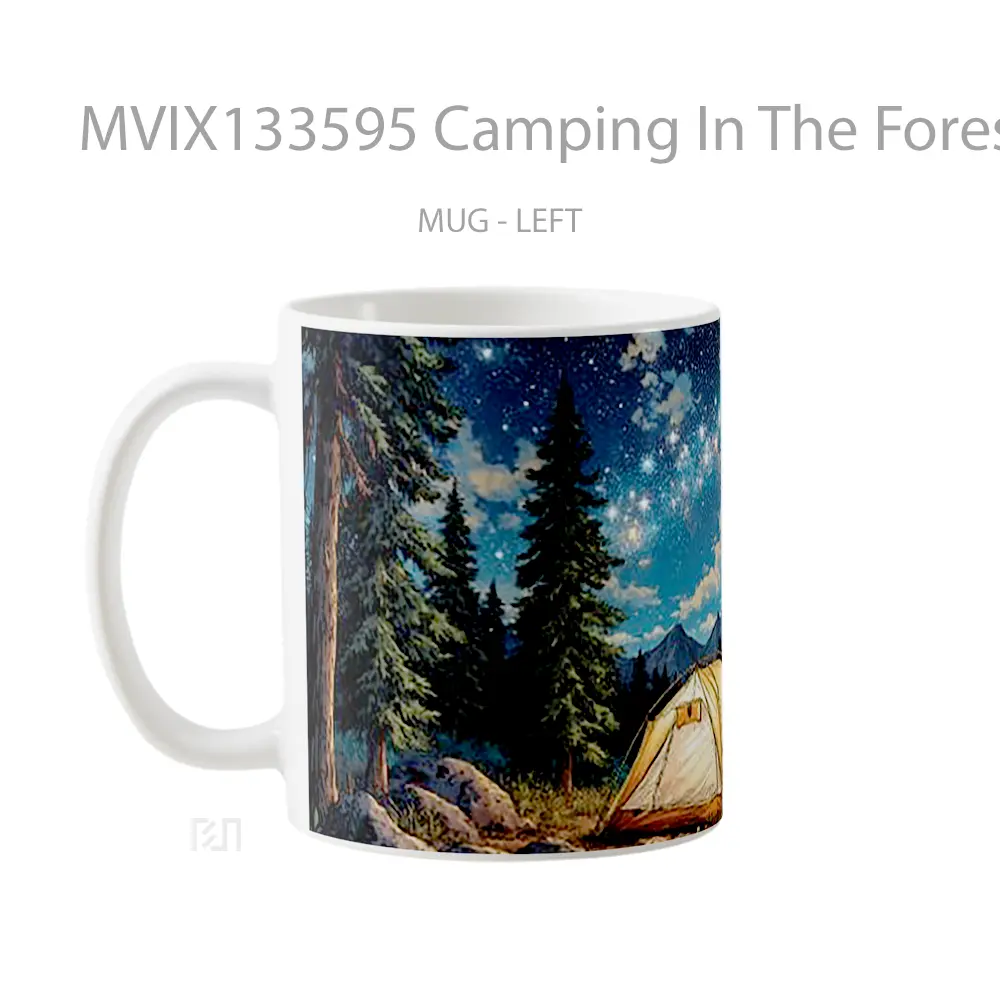 Mug Camping In The Forest At Night With A View Of The Stars In The Sky Gelas Pemandangan Alam - All-side / Desain