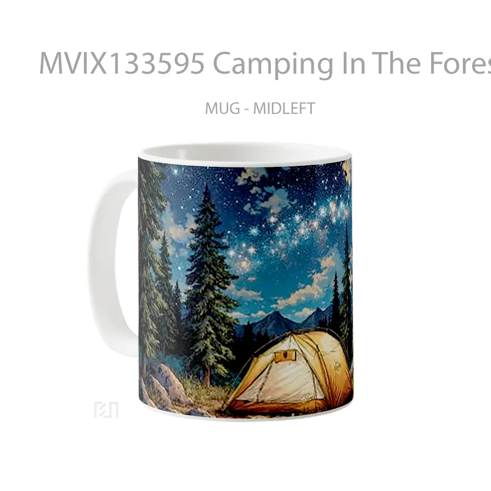 Mug Camping In The Forest At Night With A View Of The Stars In The Sky Gelas Pemandangan Alam - All-side / Desain