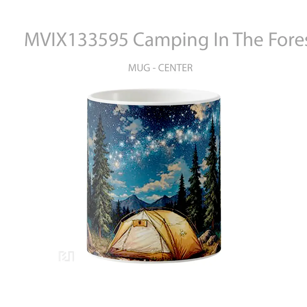 Mug Camping In The Forest At Night With A View Of The Stars In The Sky Gelas Pemandangan Alam