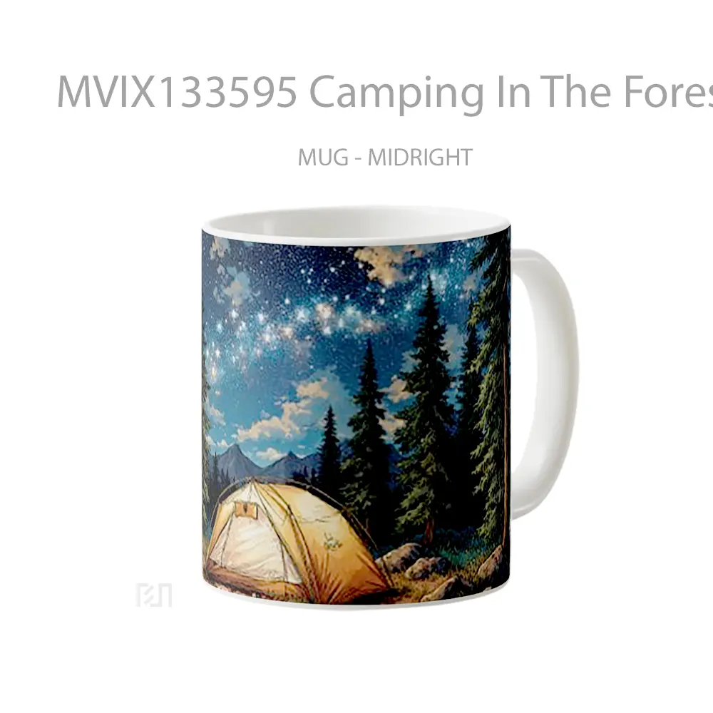 Mug Camping In The Forest At Night With A View Of The Stars In The Sky Gelas Pemandangan Alam - All-side / Desain
