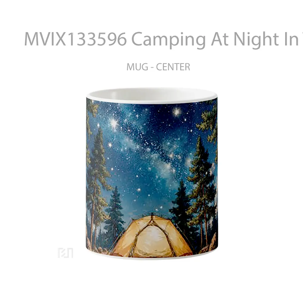 Mug Camping At Night In The Forest With Stars In The Sky Gelas Pemandangan Alam