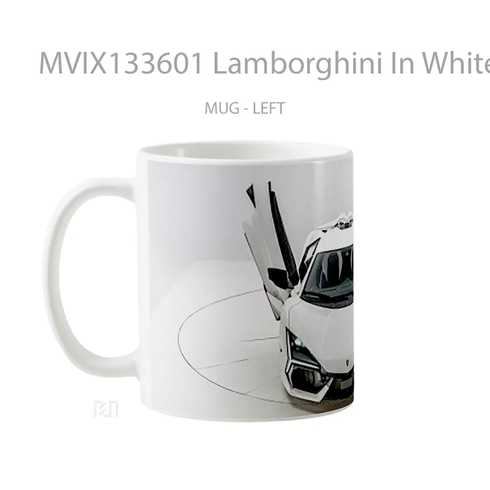 Mug Lamborghini In White Cangkir Mobil - All-side / Desain