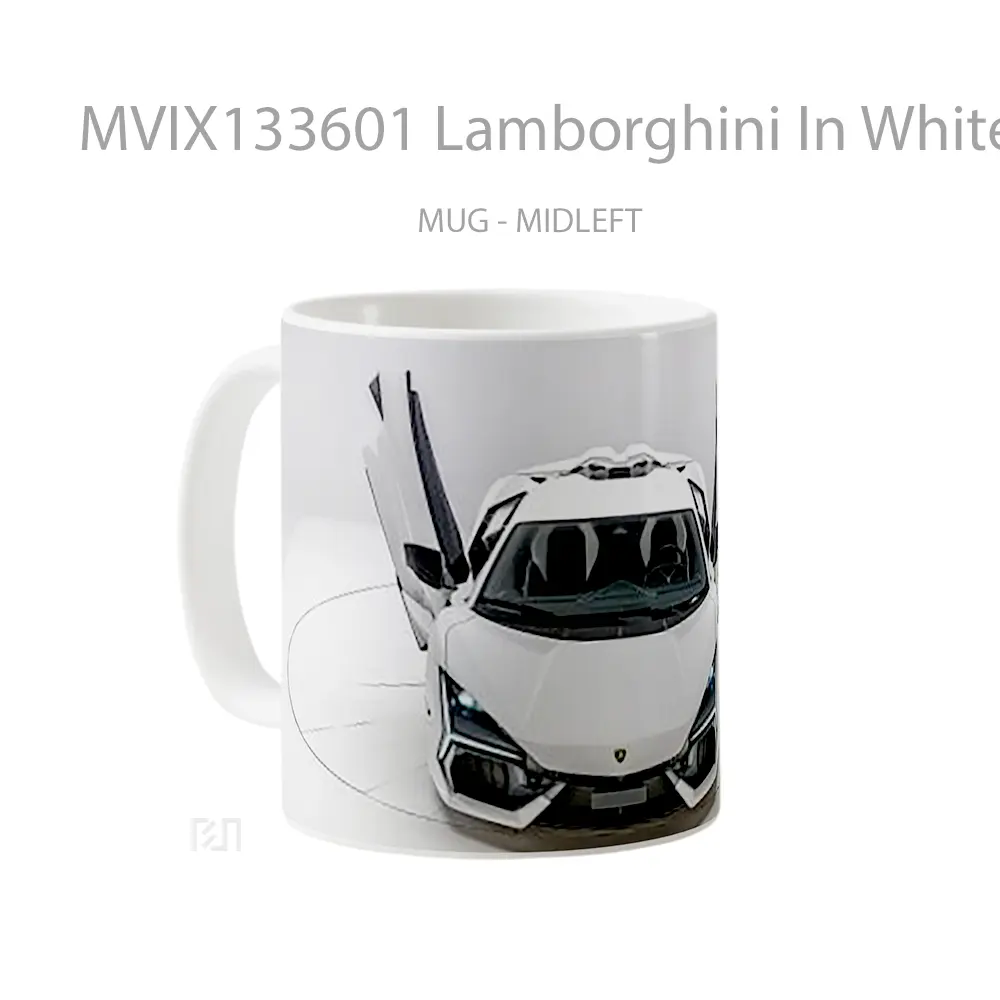 Mug Lamborghini In White Cangkir Mobil - All-side / Desain