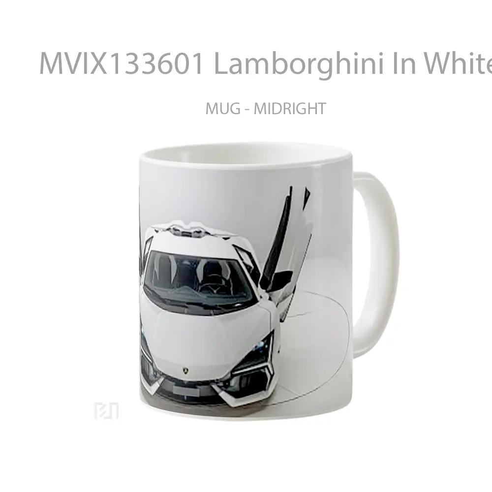 Mug Lamborghini In White Cangkir Mobil - All-side / Desain