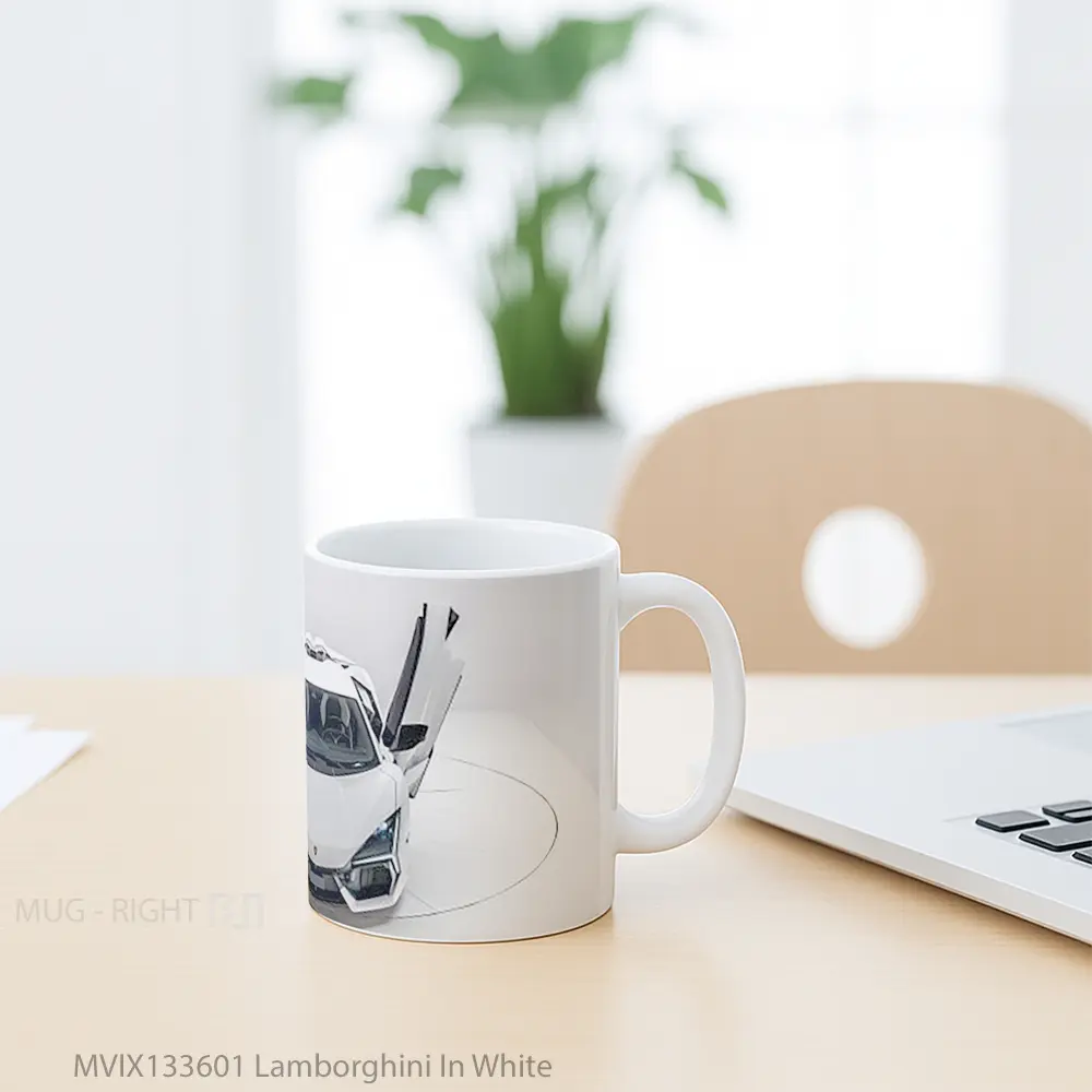 Mug Lamborghini In White Cangkir Mobil - All-side / Desain
