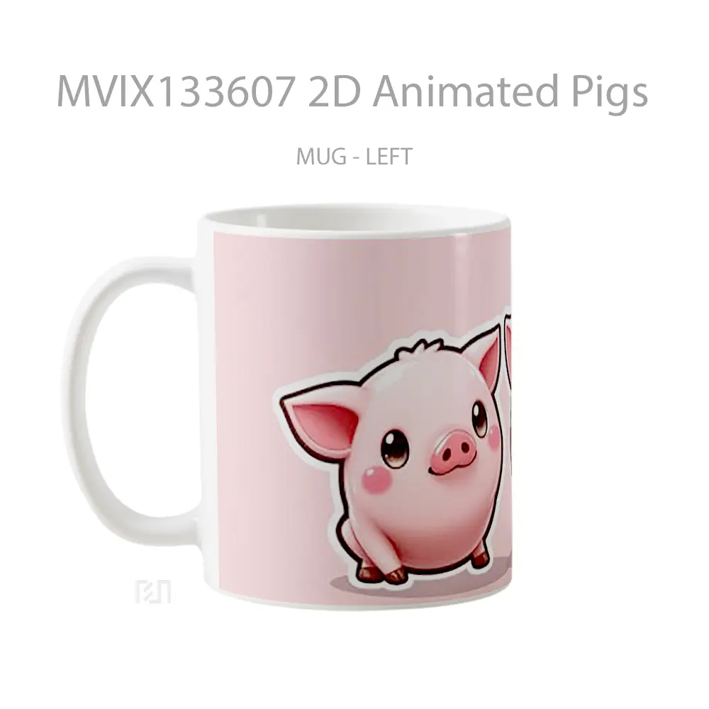 Mug 2D Animated Pigs Gelas Hewan Lucu - All-side / Desain