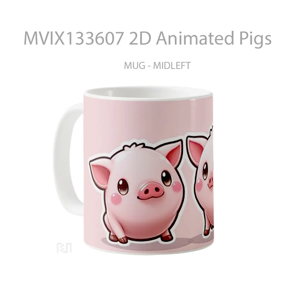 Mug 2D Animated Pigs Gelas Hewan Lucu - All-side / Desain