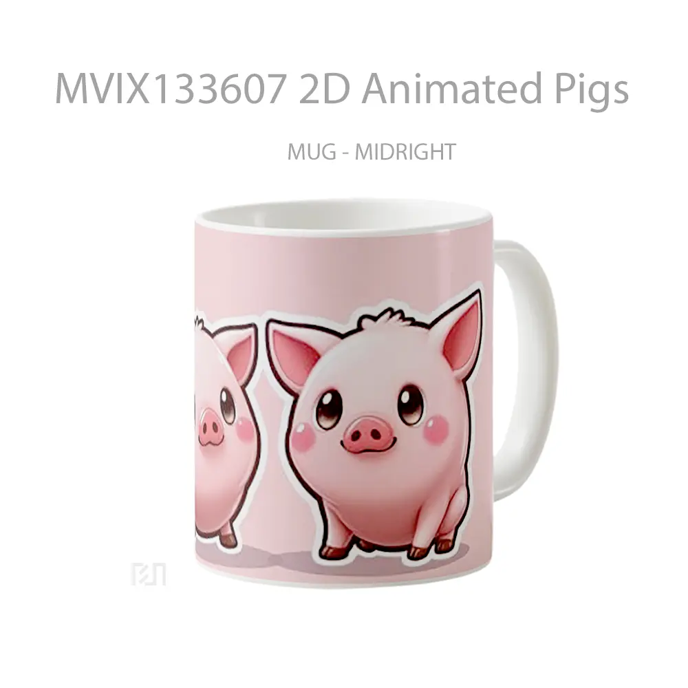 Mug 2D Animated Pigs Gelas Hewan Lucu - All-side / Desain