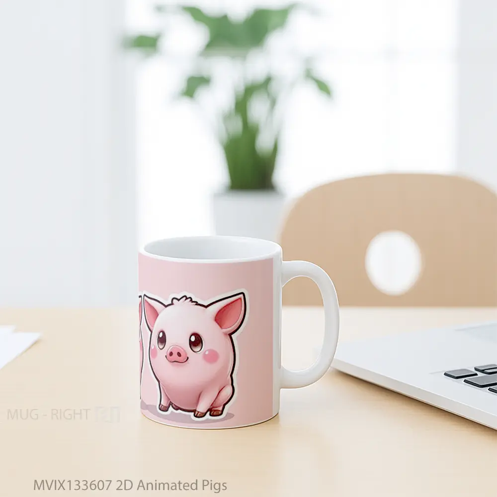 Mug 2D Animated Pigs Gelas Hewan Lucu - All-side / Desain