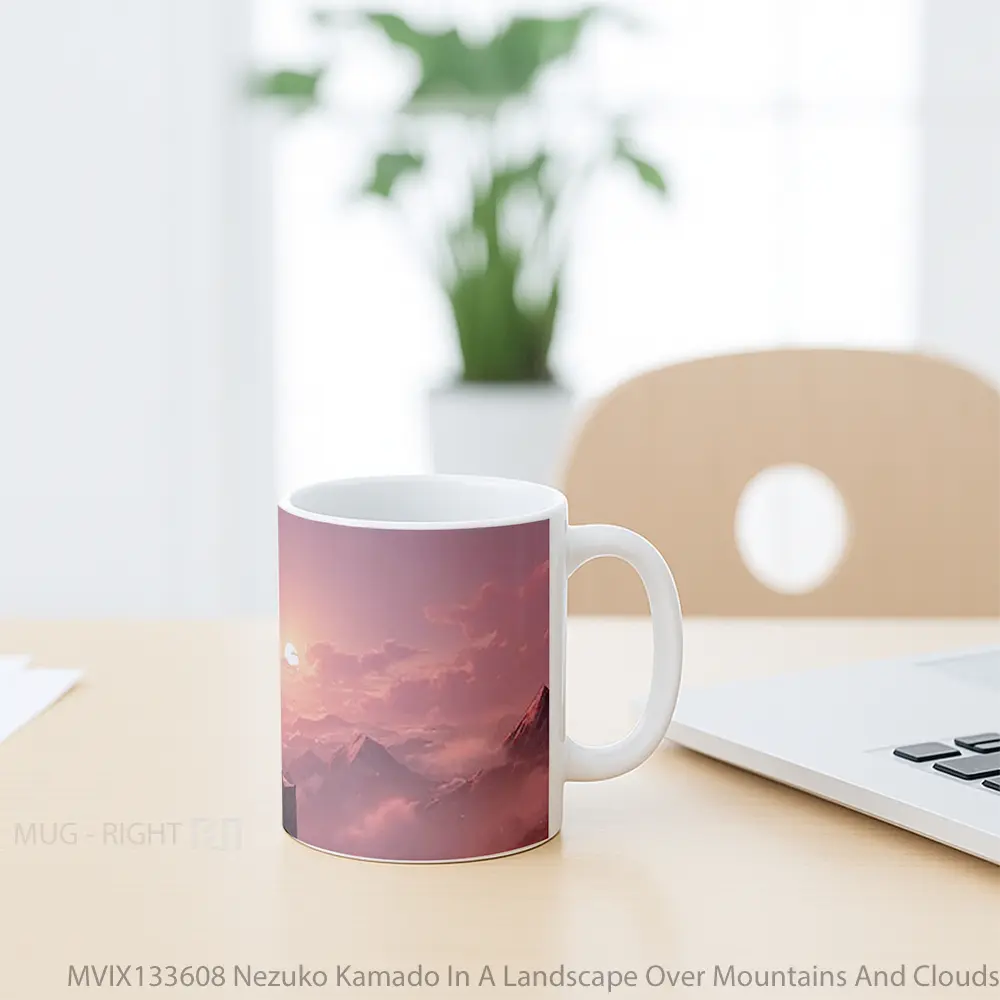 Mug Nezuko Kamado In A Landscape Over Mountains And Clouds Cangkir Anime - All-side / Desain