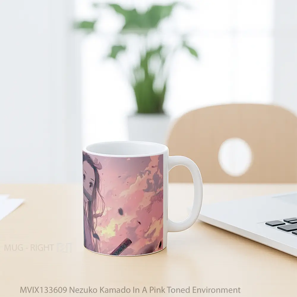 Mug Nezuko Kamado In A Pink Toned Environment Cangkir Anime - All-side / Desain