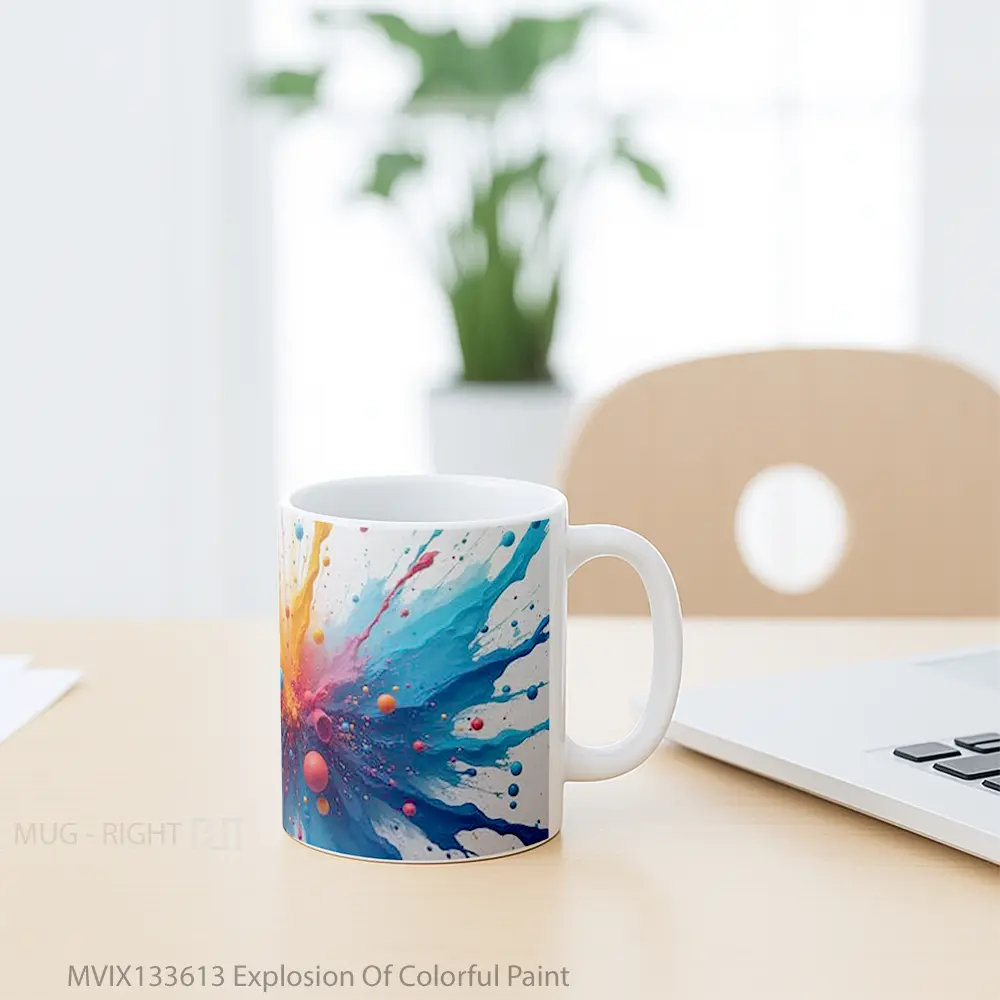 Mug Explosion Of Colorful Paint Gelas Keramik Unik - All-side / Desain