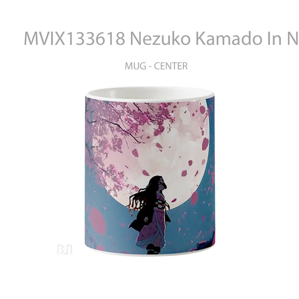 Mug Nezuko Kamado In Night Sky And Full Moon Landscape Cangkir Anime