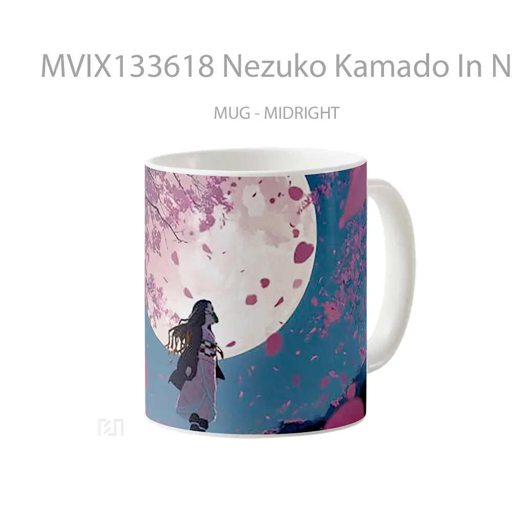 Mug Nezuko Kamado In Night Sky And Full Moon Landscape Cangkir Anime - All-side / Desain