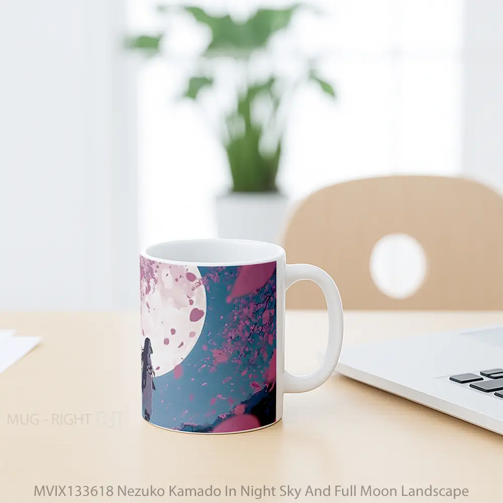 Mug Nezuko Kamado In Night Sky And Full Moon Landscape Cangkir Anime - All-side / Desain