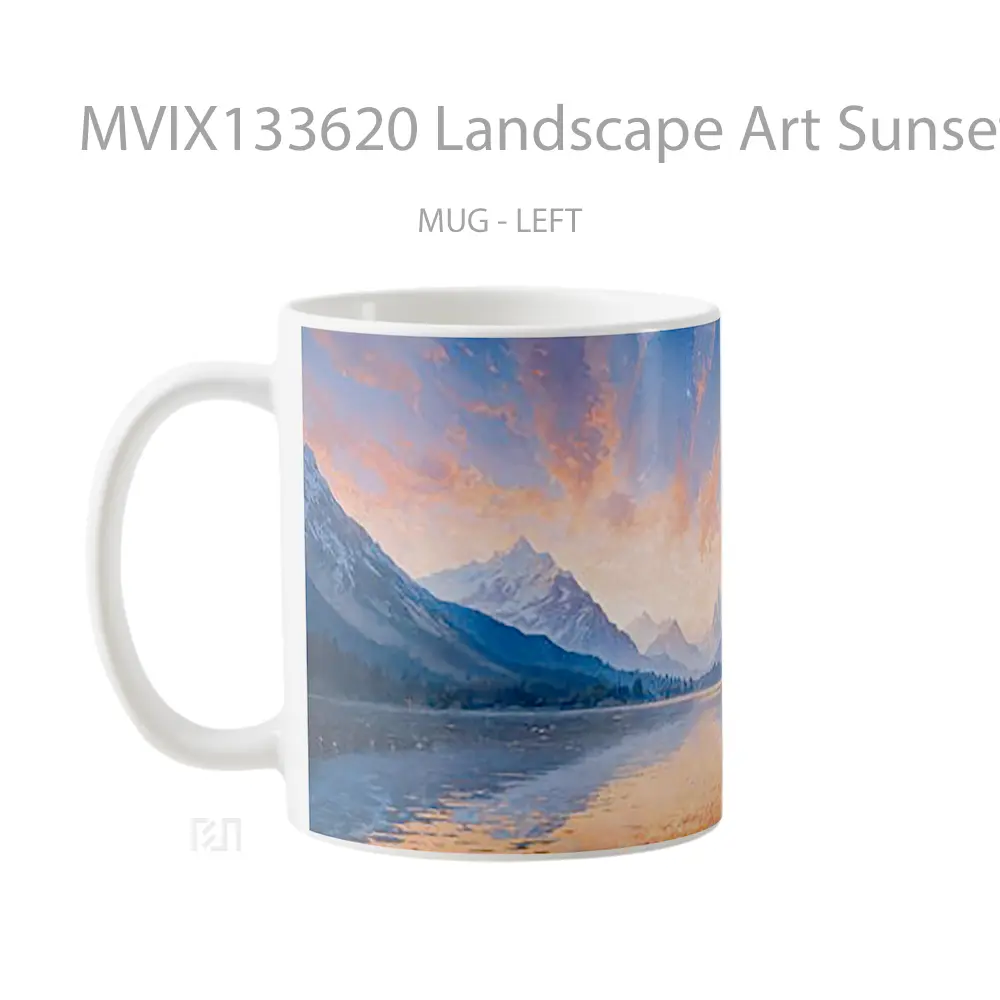 Mug Landscape Art Sunset On Lake With Mountains Gelas Pemandangan Alam - All-side / Desain