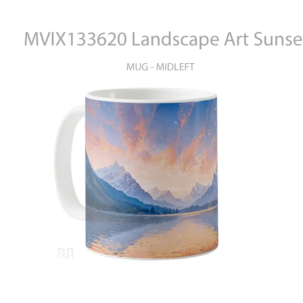 Mug Landscape Art Sunset On Lake With Mountains Gelas Pemandangan Alam - All-side / Desain