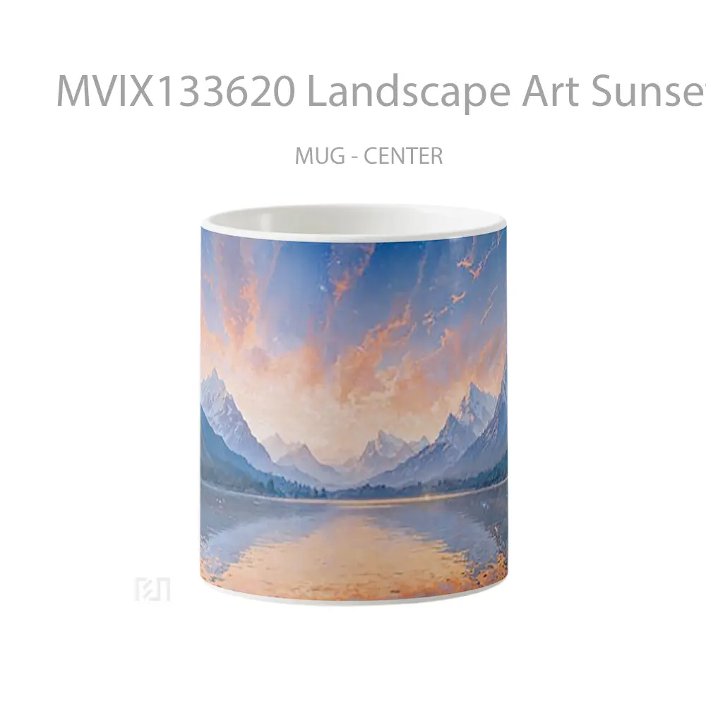 Mug Landscape Art Sunset On Lake With Mountains Gelas Pemandangan Alam