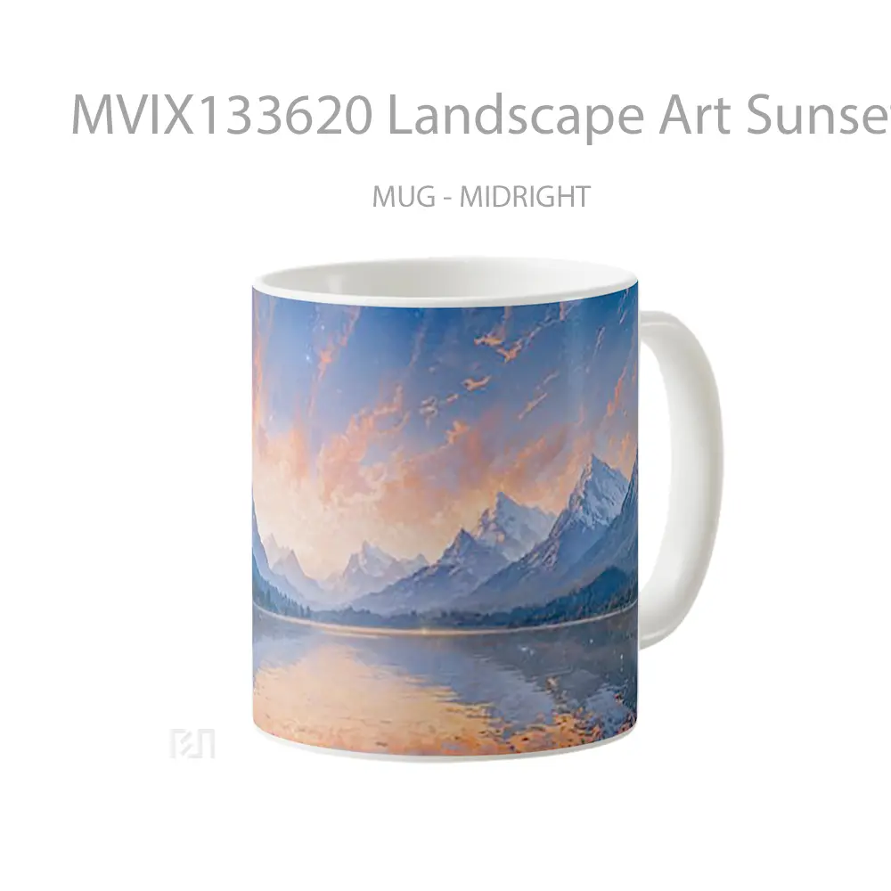 Mug Landscape Art Sunset On Lake With Mountains Gelas Pemandangan Alam - All-side / Desain