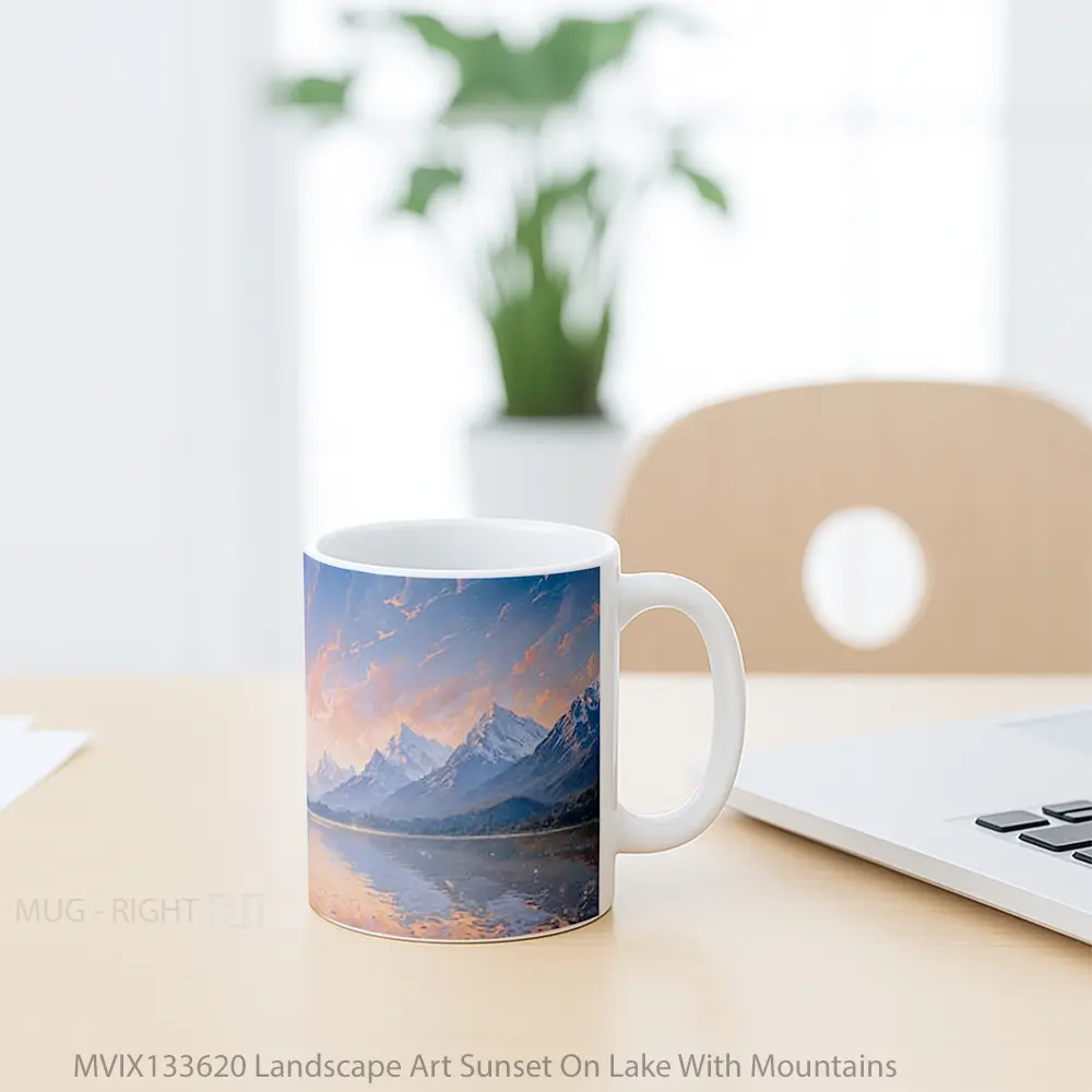 Mug Landscape Art Sunset On Lake With Mountains Gelas Pemandangan Alam - All-side / Desain