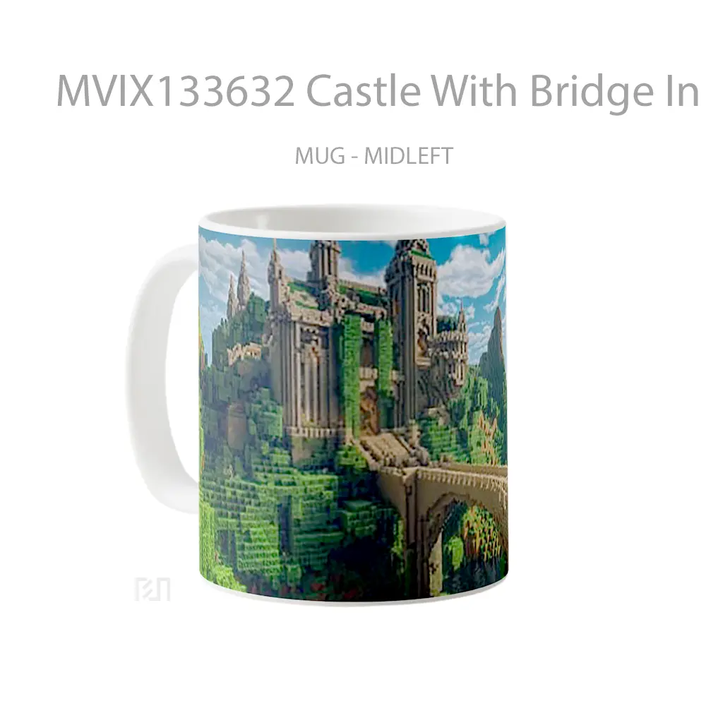 Mug Castle With Bridge In Minecraft Cangkir Gamer - All-side / Desain