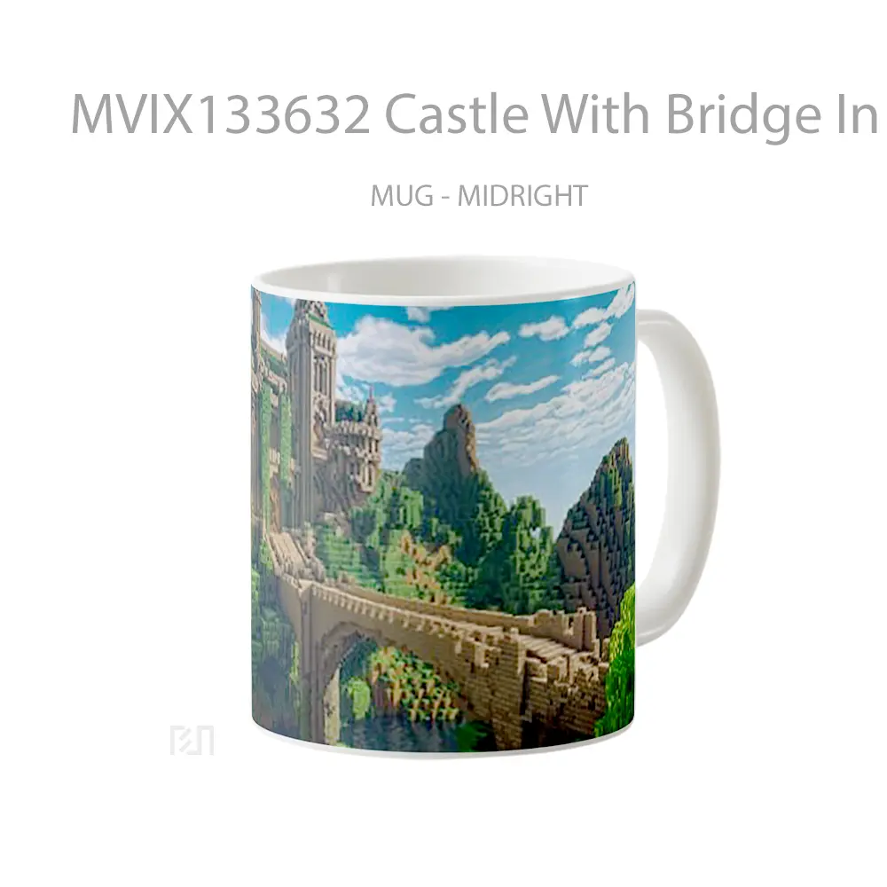 Mug Castle With Bridge In Minecraft Cangkir Gamer - All-side / Desain