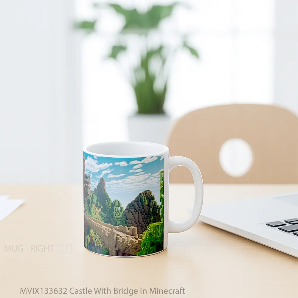 Mug Castle With Bridge In Minecraft Cangkir Gamer - All-side / Desain