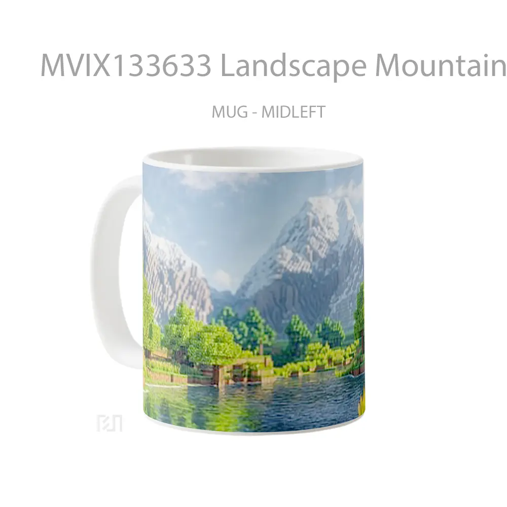 Mug Landscape Mountains And Lake In Minecraft Cangkir Gamer - All-side / Desain