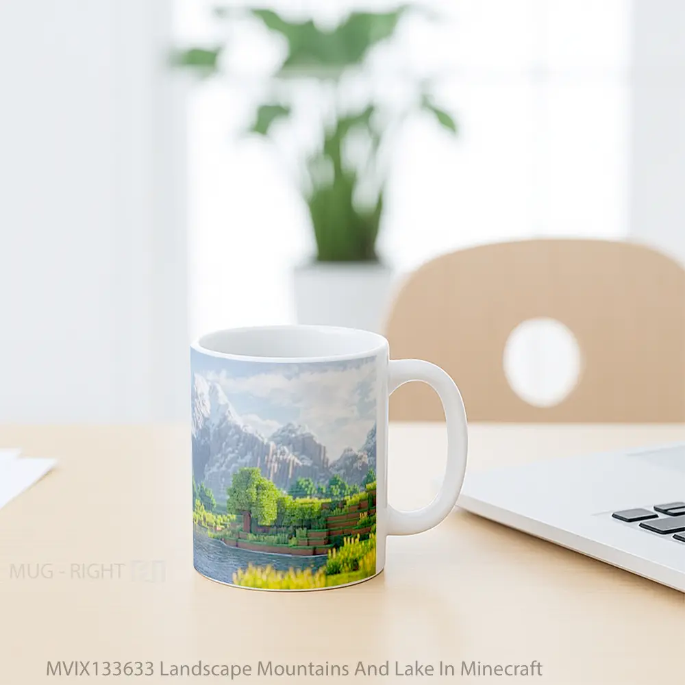 Mug Landscape Mountains And Lake In Minecraft Cangkir Gamer - All-side / Desain