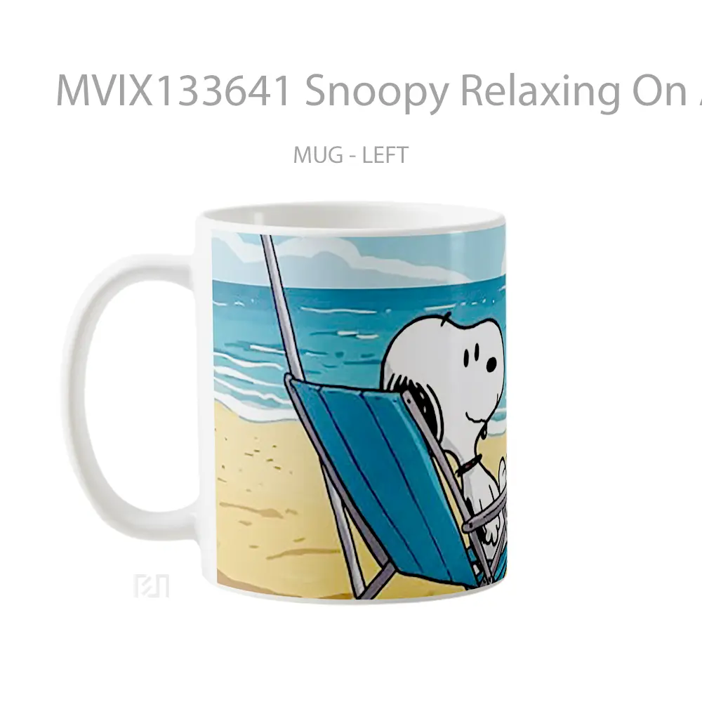 Mug Snoopy Relaxing On A Beach Chair Gelas Pemandangan Alam - All-side / Desain