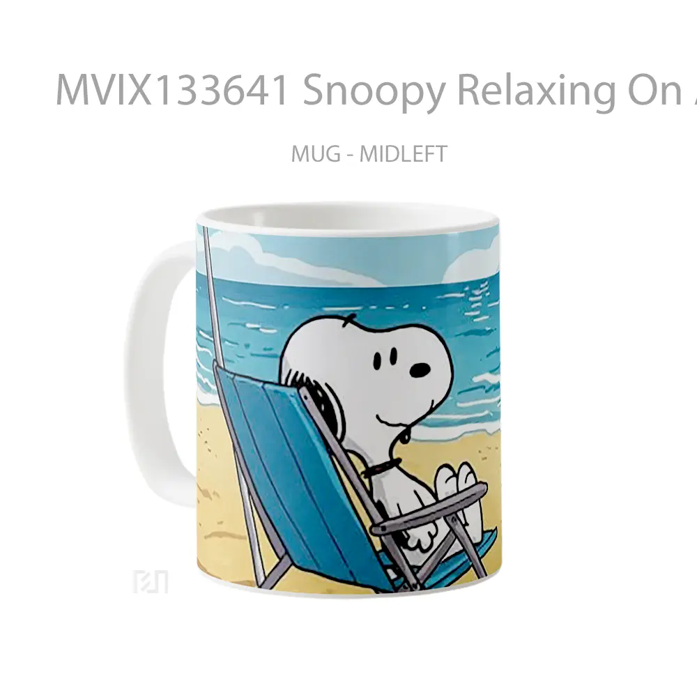 Mug Snoopy Relaxing On A Beach Chair Gelas Pemandangan Alam - All-side / Desain