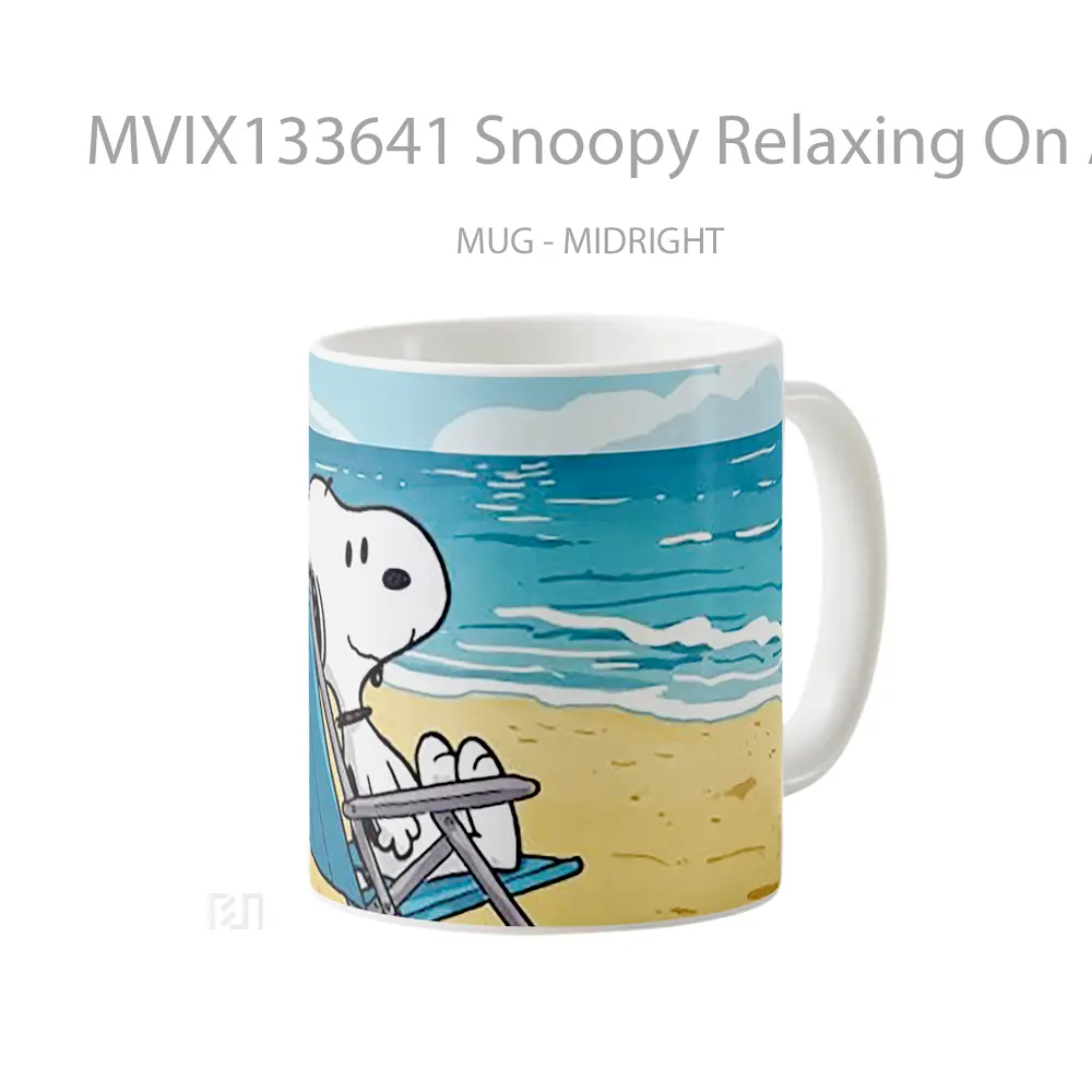 Mug Snoopy Relaxing On A Beach Chair Gelas Pemandangan Alam - All-side / Desain