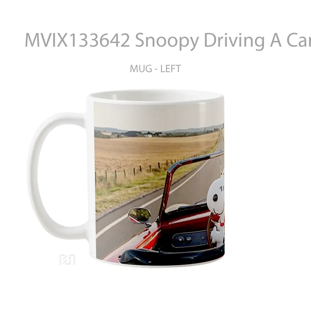 Mug Snoopy Driving A Car On The Highway Cangkir Mobil - All-side / Desain