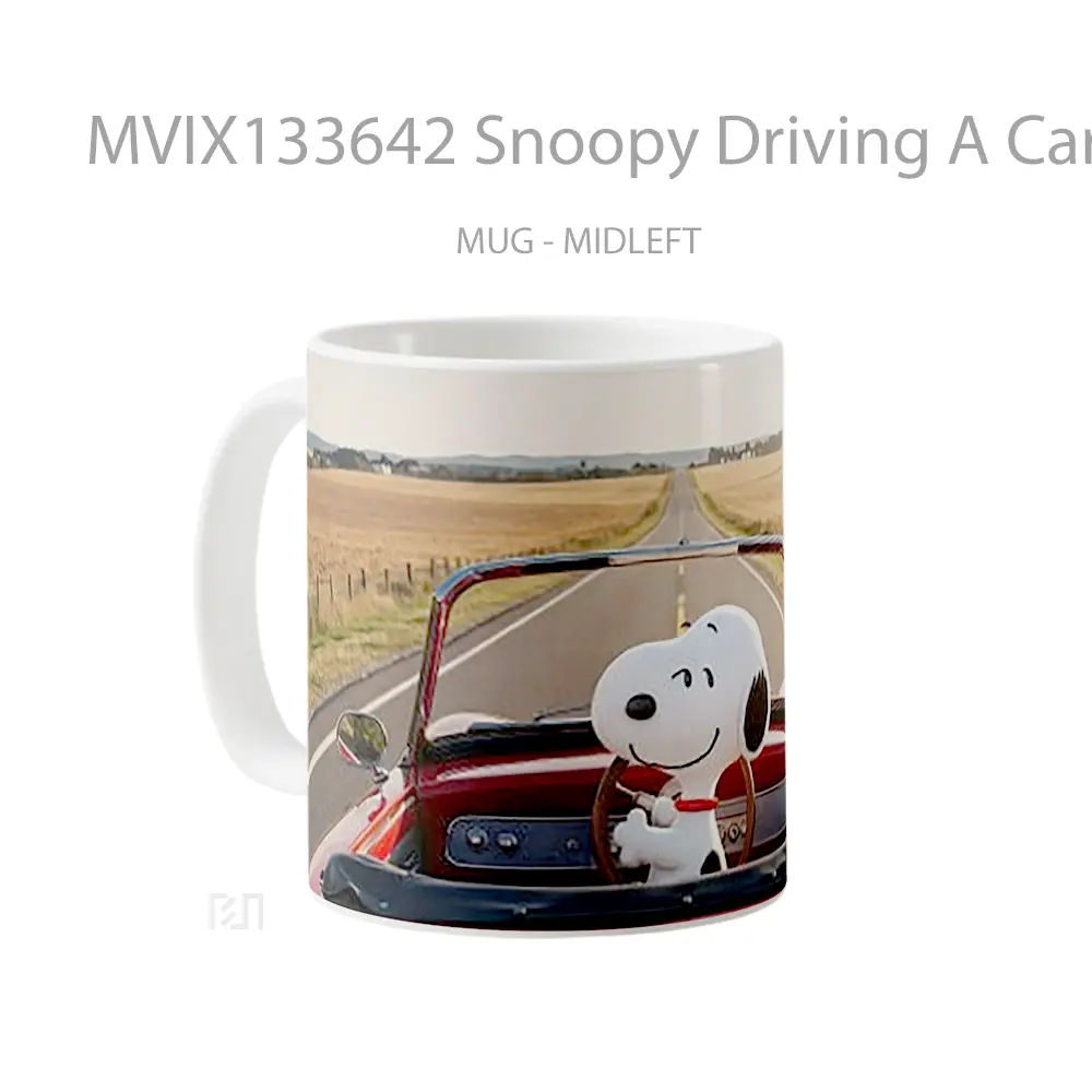 Mug Snoopy Driving A Car On The Highway Cangkir Mobil - All-side / Desain